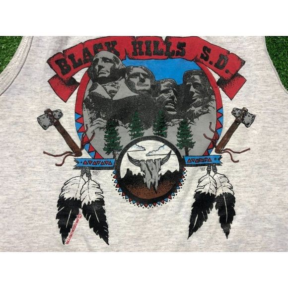 Tee Jays Shirts Vintage9s Black Market Mount Rushmore Indian Mens White Tank Top Size Xl